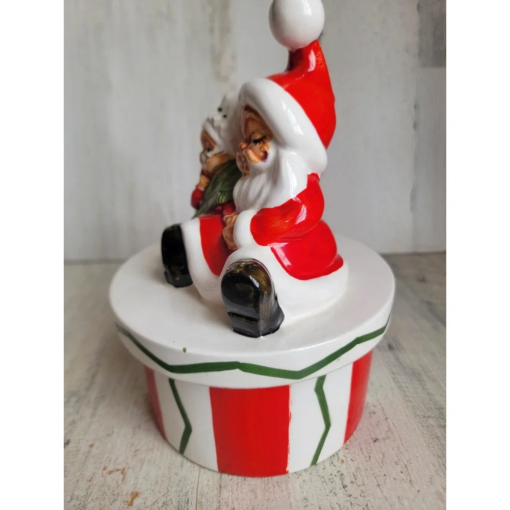 Lefton sleeping Mrs Mr Santa Claus vintage lidded container Xmas home‎